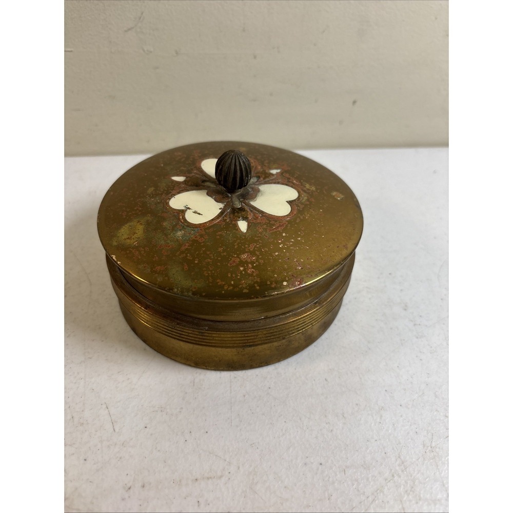Brass &‎ Glass Powder Hearts Vanity Trinket Jar Art Deco VTG